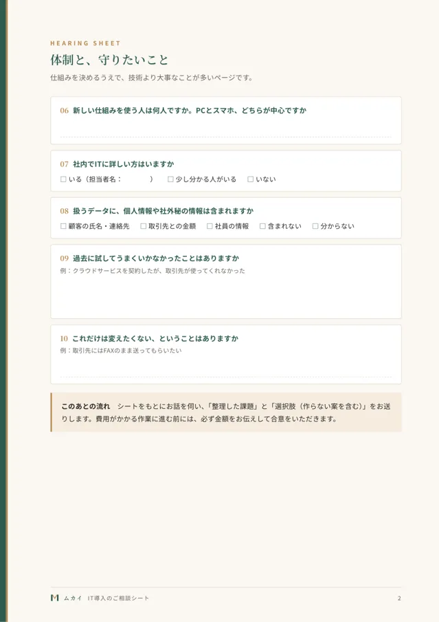 IT導入のご相談シート 2ページ目